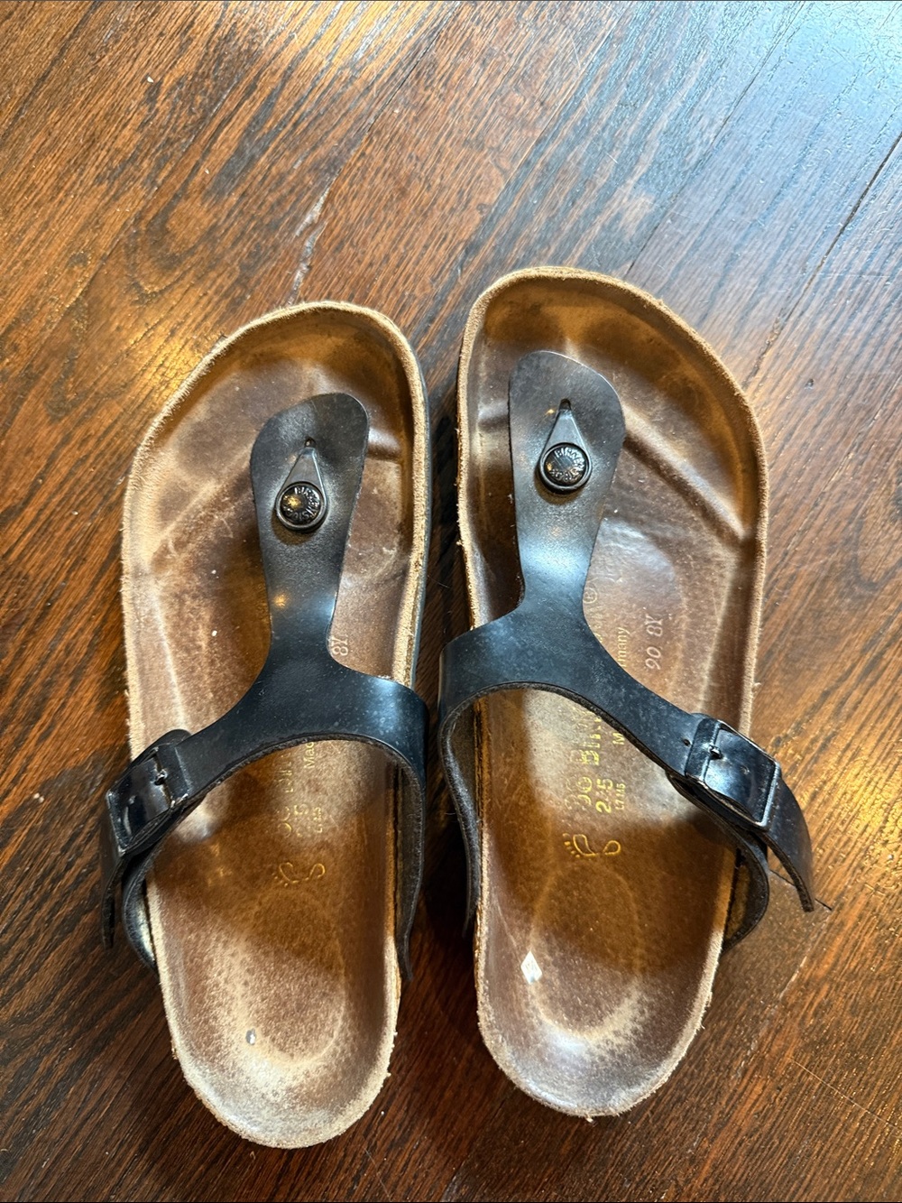Birkenstock Black Leather Thong Sandals with Buckle